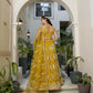Aastha Fashion Mustard Yellow Butterfly Net White Cotton Thread Work And Sequence Work Embroidery Wedding Wear Lehenga Choli