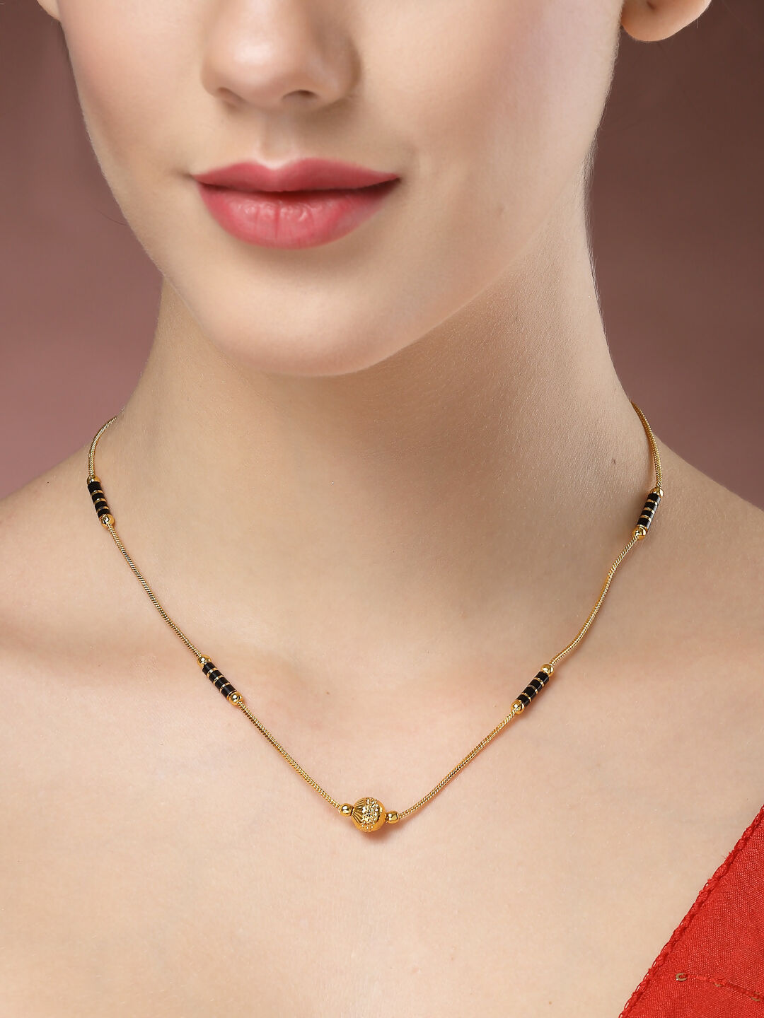 NVR Women's Set of 2 Black Gold-Polished & Beaded Mangalsutra | Swadesiicart