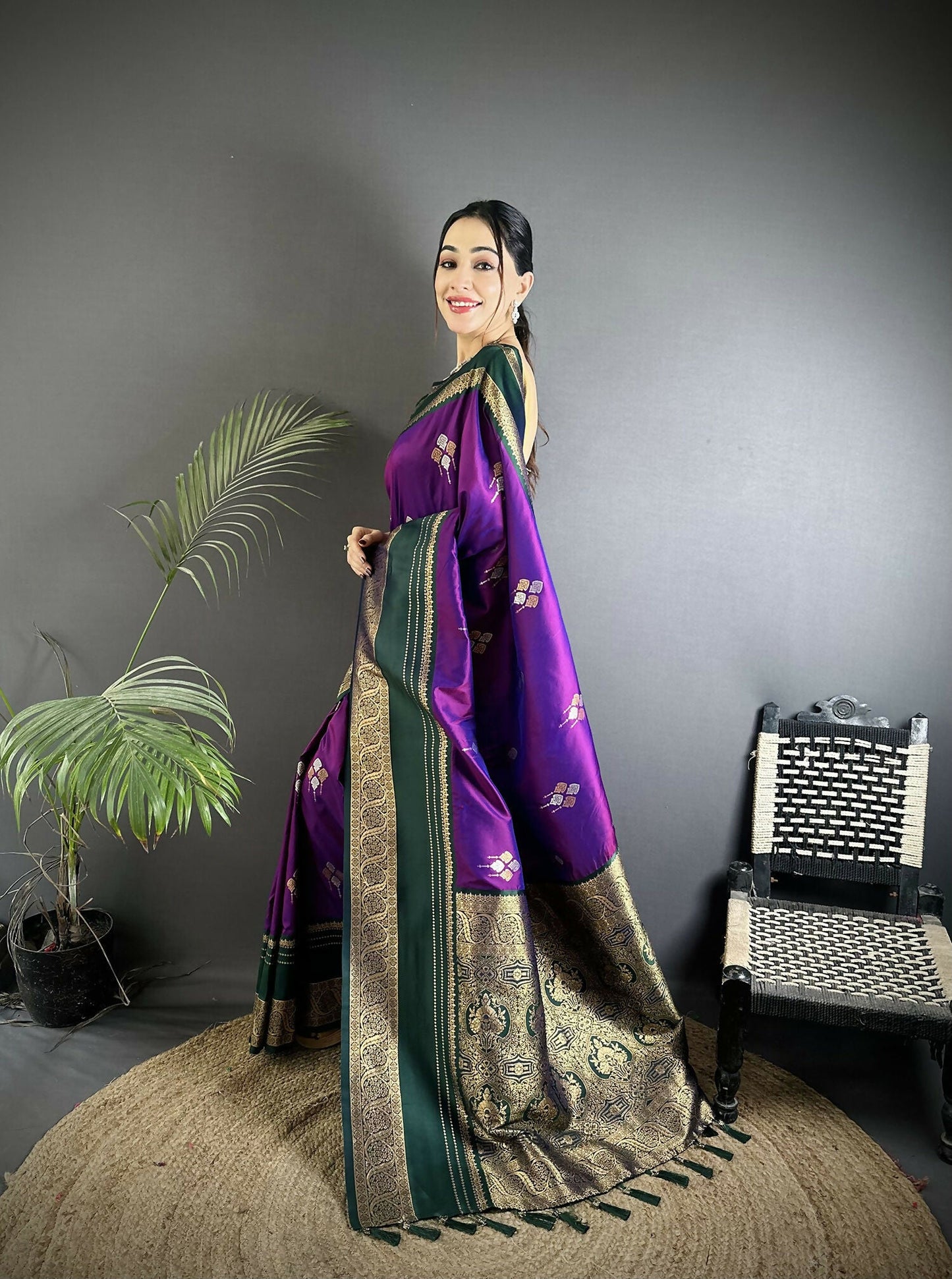 Joban Fashion Purple Banarasi Soft Silk Woven Saree | Swadesiicart