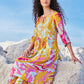 W for Woman Blue Abstract Printed Sequined Yoke Satin Straight Kurta and Pants Set