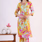 W for Woman Blue Abstract Printed Sequined Yoke Satin Straight Kurta and Pants Set
