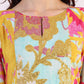 W for Woman Blue Abstract Printed Sequined Yoke Satin Straight Kurta and Pants Set