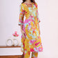 W for Woman Blue Abstract Printed Sequined Yoke Satin Straight Kurta and Pants Set