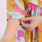 W for Woman Blue Abstract Printed Sequined Yoke Satin Straight Kurta and Pants Set