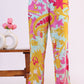W for Woman Blue Abstract Printed Sequined Yoke Satin Straight Kurta and Pants Set