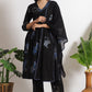 W for Woman Black Floral Printed Pure Cotton Kurta, Pants and Embroidered Dupatta Set