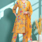 W for Woman Amber Yellow Floral Printed Modal Straight Kurta, Pants and Dupatta Set