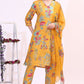 W for Woman Amber Yellow Floral Printed Modal Straight Kurta, Pants and Dupatta Set