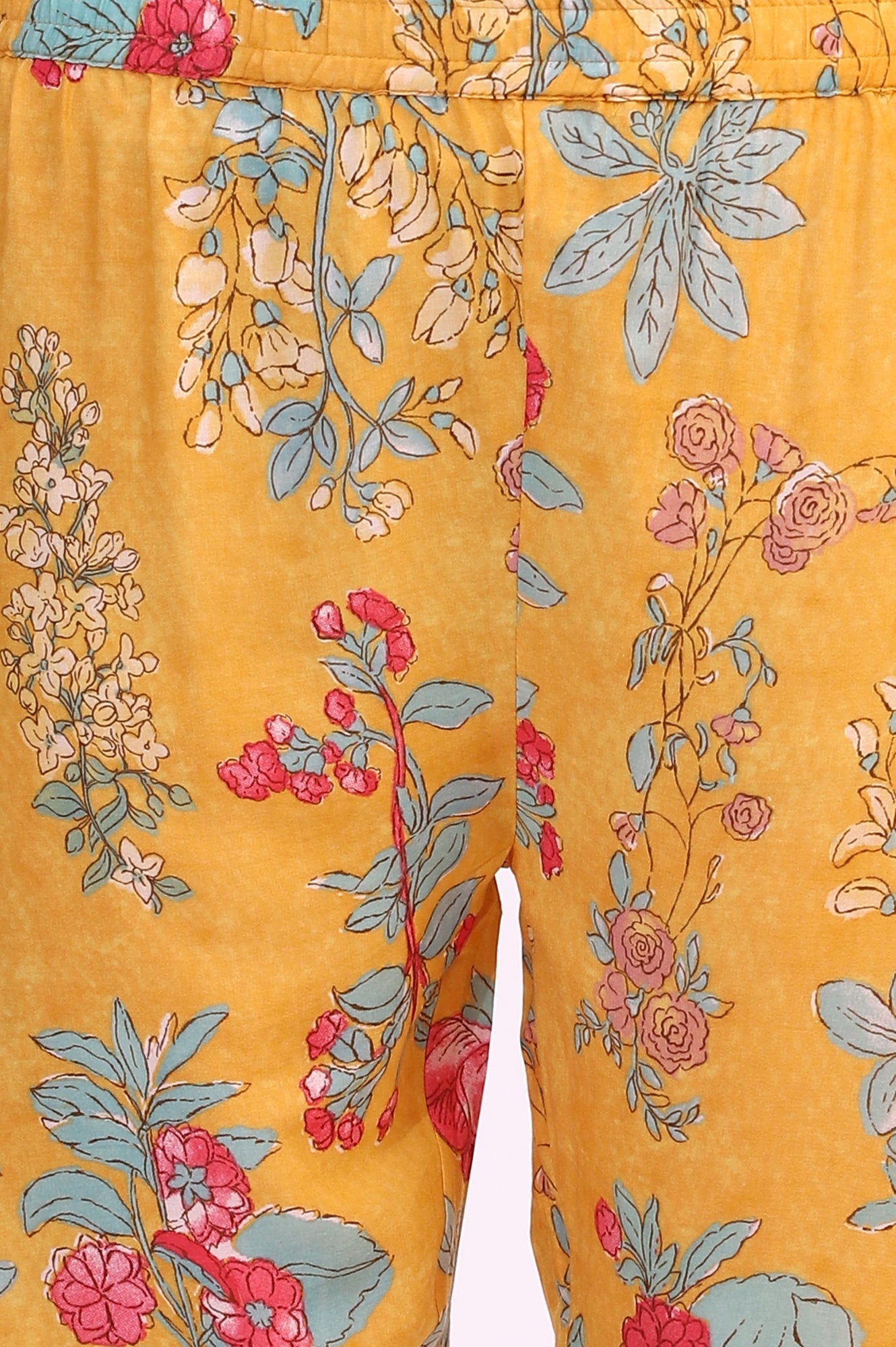 W for Woman Amber Yellow Floral Printed Modal Straight Kurta, Pants and Dupatta Set