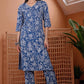 W for Woman Blue Floral Printed Modal Straight Kurta and Pants Co-ord Set
