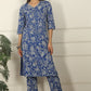 W for Woman Blue Floral Printed Modal Straight Kurta and Pants Co-ord Set