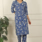W for Woman Blue Floral Printed Modal Straight Kurta and Pants Co-ord Set