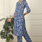 W for Woman Blue Floral Printed Modal Straight Kurta and Pants Co-ord Set