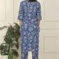 W for Woman Blue Floral Printed Modal Straight Kurta and Pants Co-ord Set
