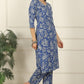 W for Woman Blue Floral Printed Modal Straight Kurta and Pants Co-ord Set