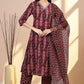 W for Woman Wine Floral Printed Pure Cotton Straight Kurta and Pants Co-ord Set with Dupatta