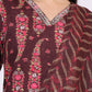 W for Woman Wine Floral Printed Pure Cotton Straight Kurta and Pants Co-ord Set with Dupatta