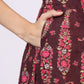 W for Woman Wine Floral Printed Pure Cotton Straight Kurta and Pants Co-ord Set with Dupatta