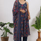 W for Woman Blue Floral Printed Chiffon Spaghetti Kurta, Pants and Dupatta Set