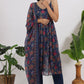 W for Woman Blue Floral Printed Chiffon Spaghetti Kurta, Pants and Dupatta Set