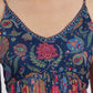 W for Woman Blue Floral Printed Chiffon Spaghetti Kurta, Pants and Dupatta Set