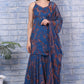 W for Woman Blue Paisley Printed Chiffon Spaghetti Flared Short Kurta, Sharara and Dupatta Set