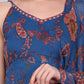 W for Woman Blue Paisley Printed Chiffon Spaghetti Flared Short Kurta, Sharara and Dupatta Set