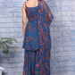 W for Woman Blue Paisley Printed Chiffon Spaghetti Flared Short Kurta, Sharara and Dupatta Set