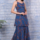 W for Woman Blue Paisley Printed Chiffon Spaghetti Flared Short Kurta, Sharara and Dupatta Set