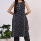 W for Woman Black Ikkat Pure Cotton Straight Kurta and Pants Co-ord Set