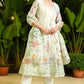 W for Woman Cream Floral Printed Kota Anarkali Kurta, Pants and Dupatta Set