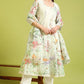 W for Woman Cream Floral Printed Kota Anarkali Kurta, Pants and Dupatta Set