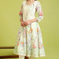 W for Woman Cream Floral Printed Kota Anarkali Kurta, Pants and Dupatta Set