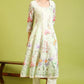 W for Woman Cream Floral Printed Kota Anarkali Kurta, Pants and Dupatta Set
