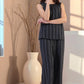 W for Woman Black Yarn Dyed Striped Sleeveless Top and Pants Co-ord Set
