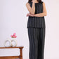 W for Woman Black Yarn Dyed Striped Sleeveless Top and Pants Co-ord Set
