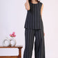 W for Woman Black Yarn Dyed Striped Sleeveless Top and Pants Co-ord Set