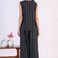 W for Woman Black Yarn Dyed Striped Sleeveless Top and Pants Co-ord Set