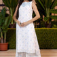 W for Woman White Checker Embroidered Straight Kurta and Flared Pants Co-ord Set