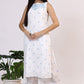 W for Woman White Checker Embroidered Straight Kurta and Flared Pants Co-ord Set