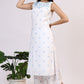 W for Woman White Checker Embroidered Straight Kurta and Flared Pants Co-ord Set