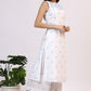 W for Woman White Checker Embroidered Straight Kurta and Flared Pants Co-ord Set