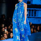 W for Woman Blue Floral Printed Halter Neck Chiffon Kurta with Flared Pants and Dupatta Set