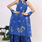 W for Woman Blue Floral Printed Halter Neck Chiffon Kurta with Flared Pants and Dupatta Set