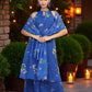W for Woman Blue Floral Printed Halter Neck Chiffon Kurta with Flared Pants and Dupatta Set
