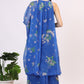W for Woman Blue Floral Printed Halter Neck Chiffon Kurta with Flared Pants and Dupatta Set