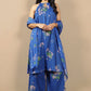 W for Woman Blue Floral Printed Halter Neck Chiffon Kurta with Flared Pants and Dupatta Set
