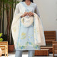 W for Woman Blue Checker Chanderi Straight Kurta, Pants and Dupatta Set