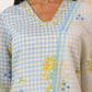 W for Woman Blue Checker Chanderi Straight Kurta, Pants and Dupatta Set