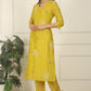 W for Woman Celery Green Embroidered Chanderi Straight Kurta, Pants and Dupatta Set